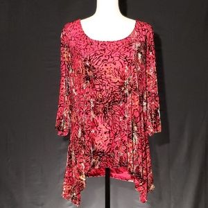 NWOT Avenue Red and Black Flocked Pullover Shirt